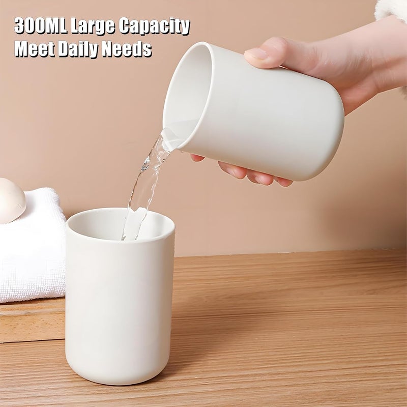 HUAMIAODI 2 Pieces Plastic Bathroom Tumbler Cup Toothbrush Holder Organizer Tumbler Cups for Bathroom Vanity,300ml(White & Grey) - Image 5